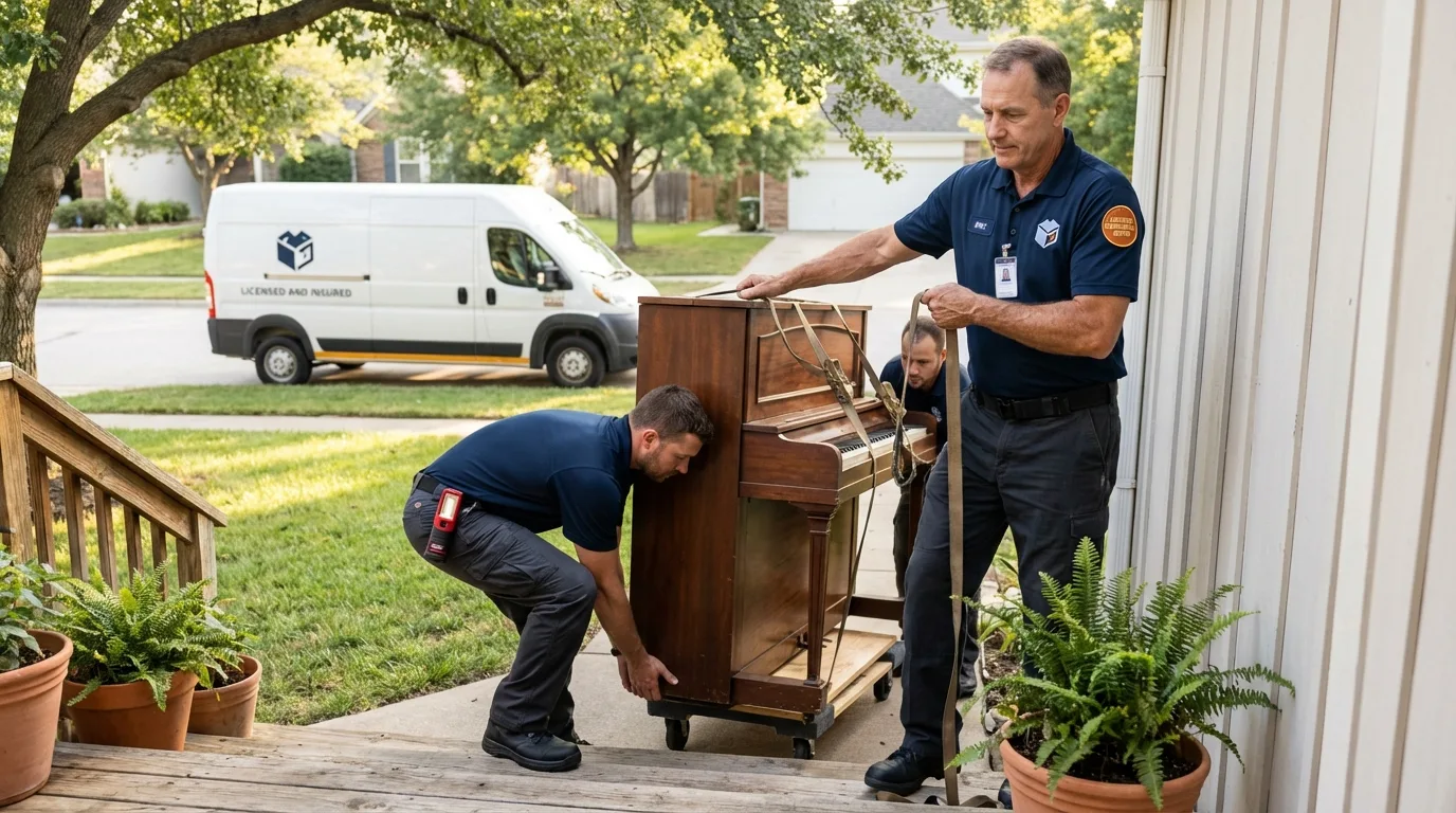 Licensed piano movers securing grand piano in Milesburg, PA