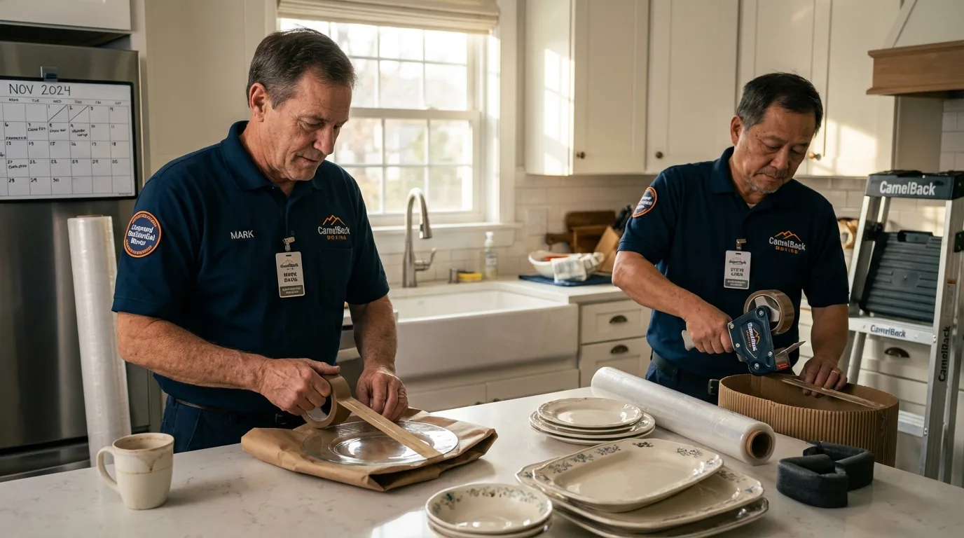 Professional crew packing kitchen dishware in Milesburg, PA